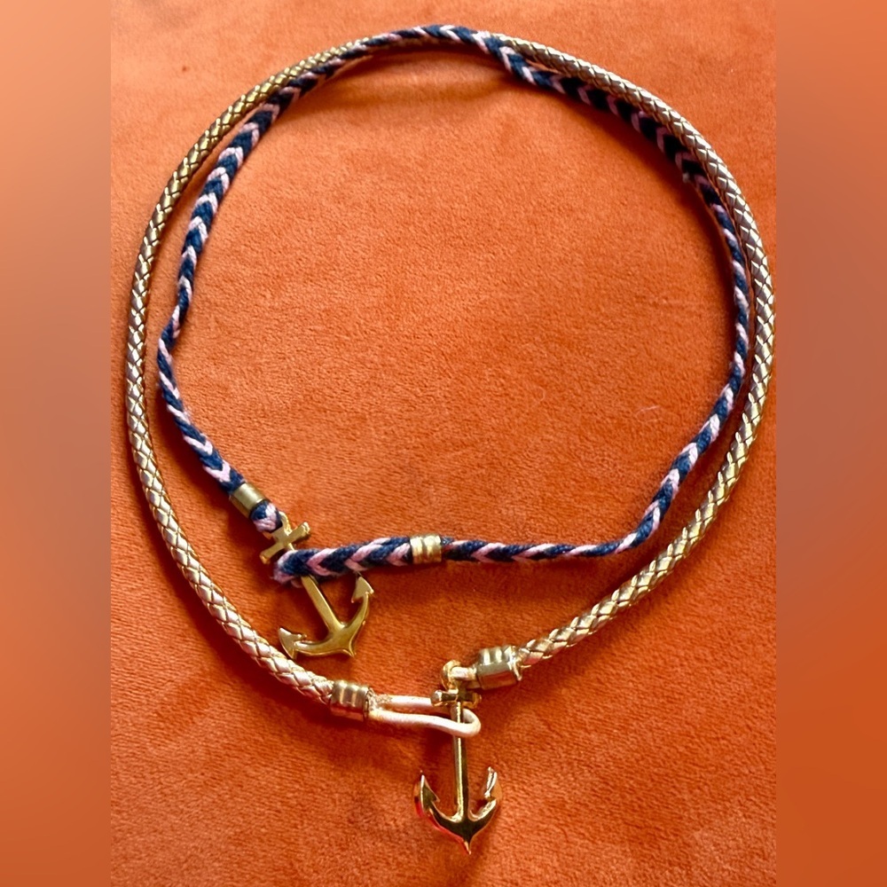Kiel James Patrick Gold and Navy Anchor Necklace Bracelet